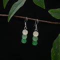 Green Gradient Three Bead Stack Drop Earrings Silver Hooks view 2