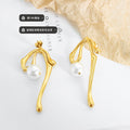 Abstract Wave Drop Earrings With White Glass Pearl Bead view 2