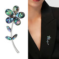 Abalone Shell Flower Stem Brooch in Silver Tone Decorative Accessory view 2