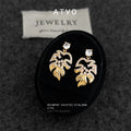 Gold Openwork Leaf Zircon Drop Earrings Pair Jewelry view 6