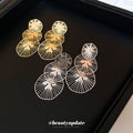 Silver Tone Openwork Triple Circle Statement Earrings view 2