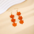 Orange Triple Maple Leaf Long Dangle Hook Earrings view 3