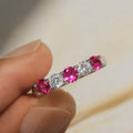 Alternating Round Stone Slim Band Ring In Four Color Options view 3
