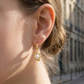 Gold Irregular C-Shape Stud Pearl Drop Earrings Pair view 2