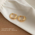 Twisted Rope Circular Huggie Hoop Earrings Silver Gold Tone view 3