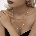 Freshwater Pearl Station Chain Necklace Gold Steel Stainless view 3