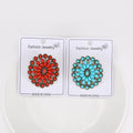 Antique Gold Round Cluster Brooch with Red or Turquoise Stones view 1