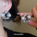 Pearl and Crystal Floral Cluster Stud Earrings Fashion Jewelry view 1