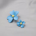 Red Mismatched Large and Small Flower Stud Earrings view 4