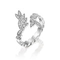 Silver Tone Crystal Leaf Wrap Ring with Polished Metal Finish view 3