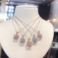 Silver Rose Gold Square Halo Clear CZ Pendant Necklace view 4