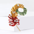 Multicolor Curved Feather Brooch With White Pearl Accents view 2