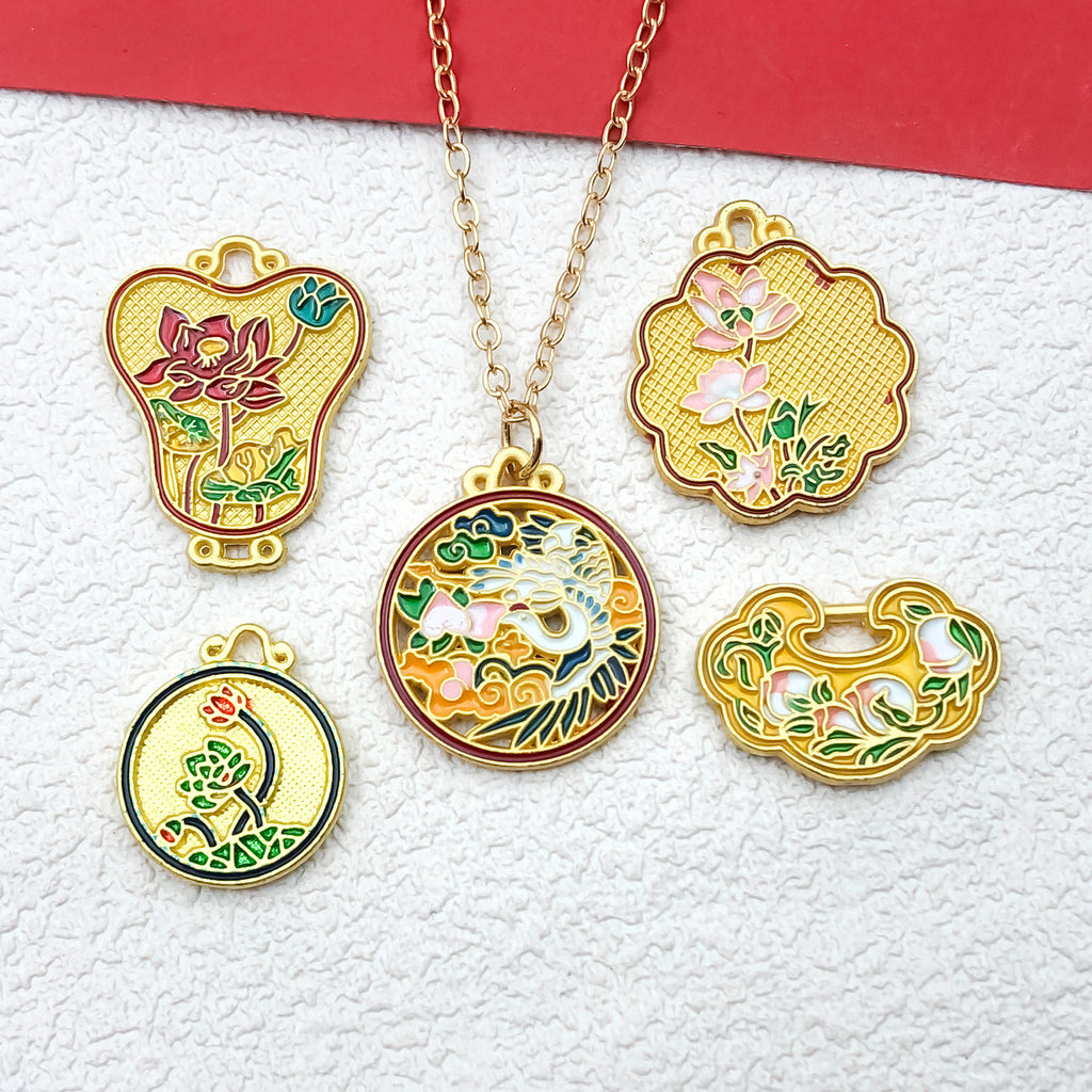 Ancient Gold Zinc Alloy Gourd Lotus Banana Leaf Fan Hollow Connector Charm for DIY Earrings