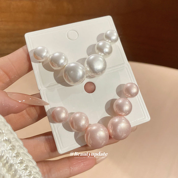 Round Faux Pearl Stud Earring Sets White Or Pink Multi Size