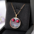 Gold Tone Round Raised Tulip Pressed Flower Resin Necklaces view 4