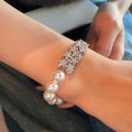 Silver Pearl Bracelet Crystal Flower Cluster Bar Accent view 6