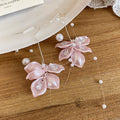Pastel Floral Petal Drop Earrings with Pearl Accents view 7