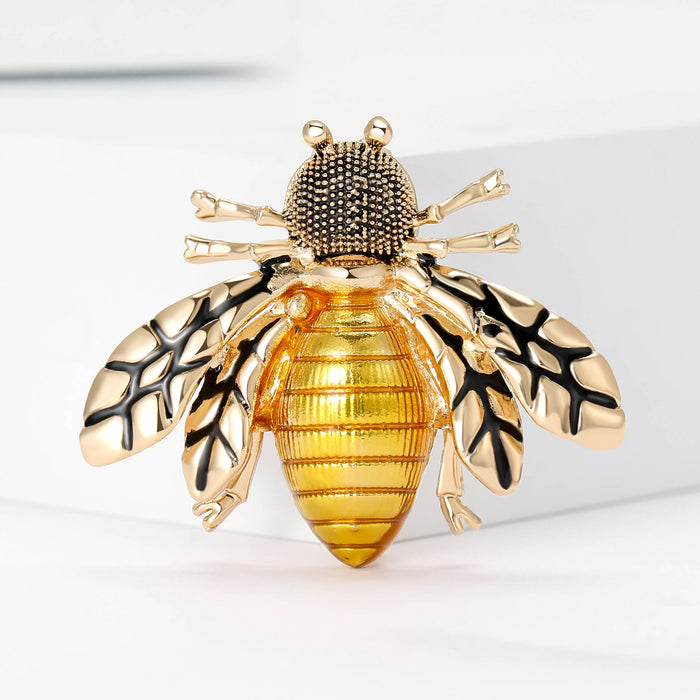 Gold-Tone Yellow Enamel Bee Brooch Decorative Lapel Pin