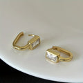 Silver Gold Rectangular Clear Stone Huggie Hoop Earrings view 6