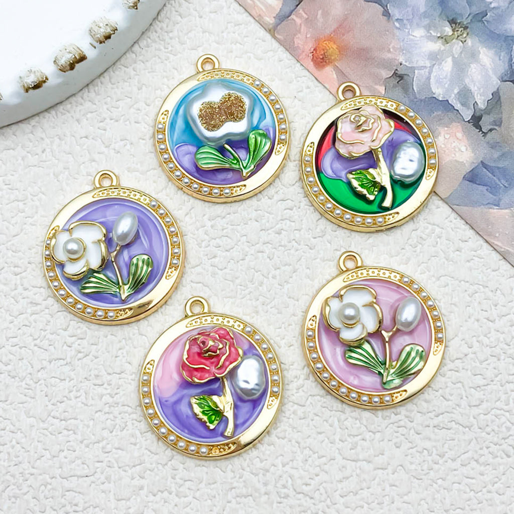 Zinc Alloy Enamel Flower Charm Pendant for DIY Earrings Necklace Garden Jewelry Making
