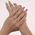 Leaf Branch Open Ring White Enamel Gold Steel Adjustable Band view 1