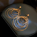 Layered Metal Circle Drop Earrings with Reflective Details view 7