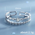 Silver Dual Open Adjustable Ring Floral Lattice Clear Stone view 5