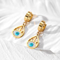 Gold Tone Evil Eye Huggie Drop Earrings in Five Designs view 6