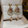Pink Crystal Chandelier Earrings with Beaded Fringe view 3