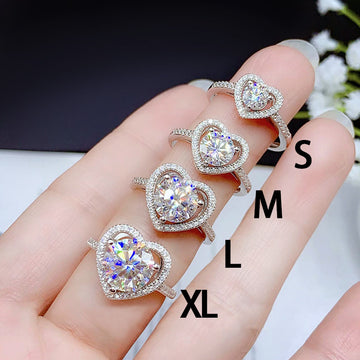 Silver Heart Halo Clear CZ Ring S M L XL Stone Sizes