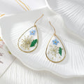 Gold Tone Teardrop Pressed Flower Drop Earrings in Eight Designs view 4