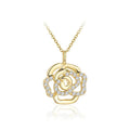 Open Rose Flower Crystal Necklace in Gold Tone Jewelry view 2