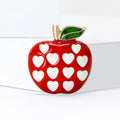 Red Apple Brooch With White Heart Spots and Green Leaf view 2