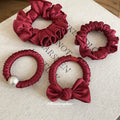 Burgundy Satin Scrunchie Hair Ties Four Style Pack view 1