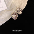 Silver Tone Wavy Irregular Disc Stud Earrings Jewelry view 4