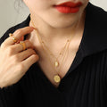Gold Dual Layer LOVE Coin Cat Eye Pendant Necklace view 4