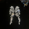 Silver Tone Crystal Leaf Chandelier Earrings With Long Fringe view 6