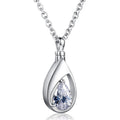 Silver Tone Teardrop Pendant Necklace with Pear Clear Stone view 1