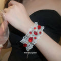 White Lace Bracelet With Red Crystal Floral Clusters view 3