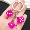 Purple White Black and Red Resin Dice Keychain Set view 3