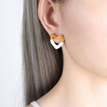 Heart Enamel Stud Earrings Gold Steel Blue White Brown view 1