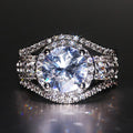 White Gold Large Round Halo Split Shank Cubic Zirconia Ring view 2