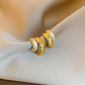Gold Tone Double C-Hoop Stud Earrings with Polished Metal Details view 6