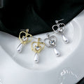 Gold Open Heart Crystal Pearl Drop Earrings Stud Posts view 1