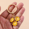 Enamel Daisy Flower Keychain with Three Charms on Split Key Ring view 4