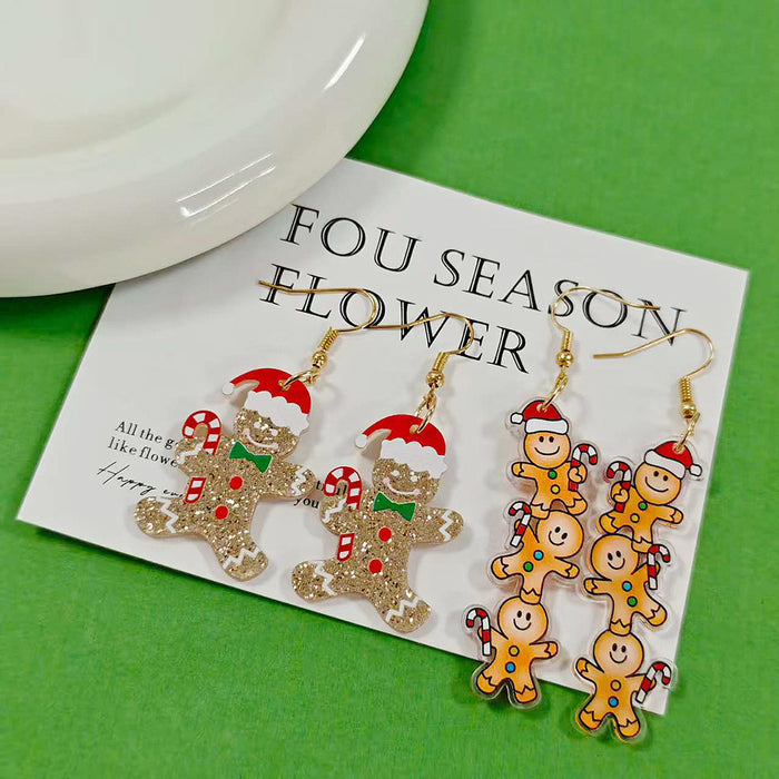 Acrylic Christmas Gingerbread Man Drop Earrings 2 Styles