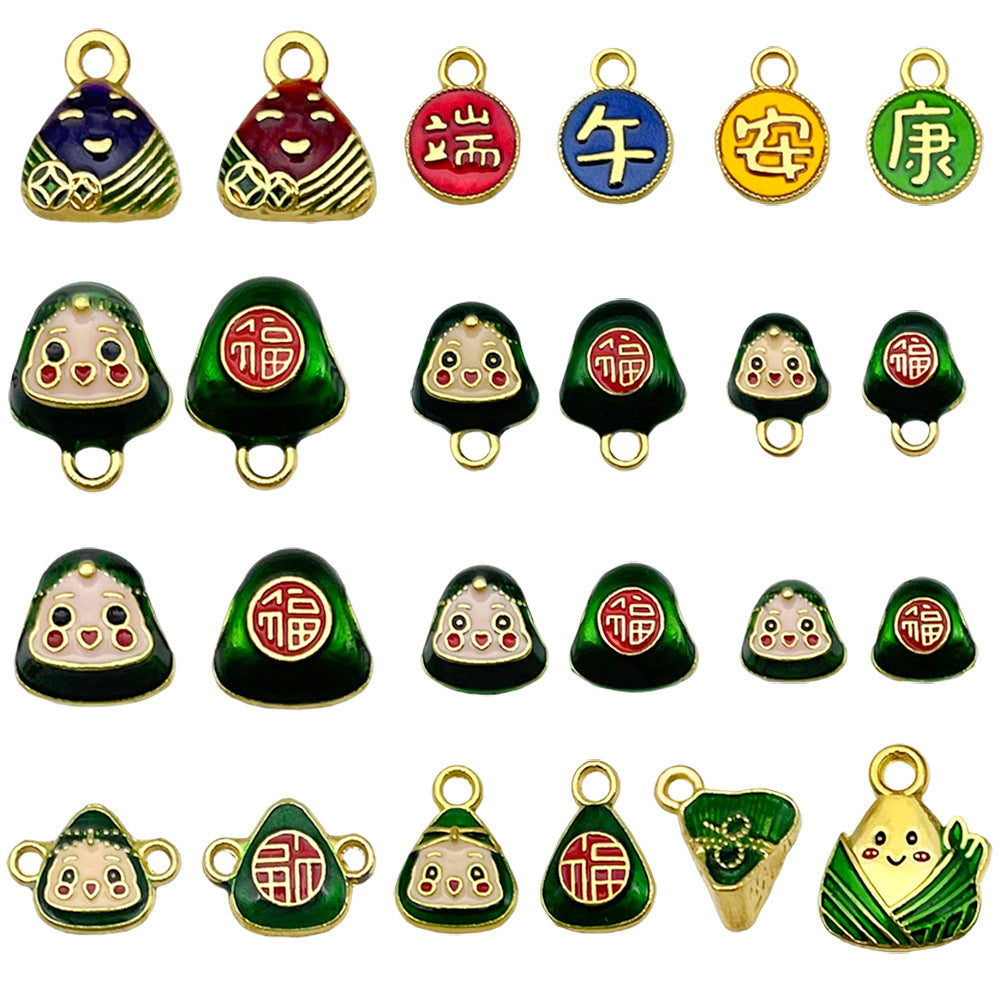 Enamel Zinc Alloy Smiling Zongzi Baby Double Sided Charm Pendant for Dragon Boat Festival DIY Jewelry