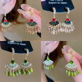 Multicolor Fan Chandelier Earrings With Beaded Fringe view 1