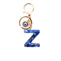 Blue Shell Resin Letter Keychain with Evil Eye Charm view 5