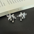 Clear Crystal Leaf Spray Silver Tone Stud Earrings view 4